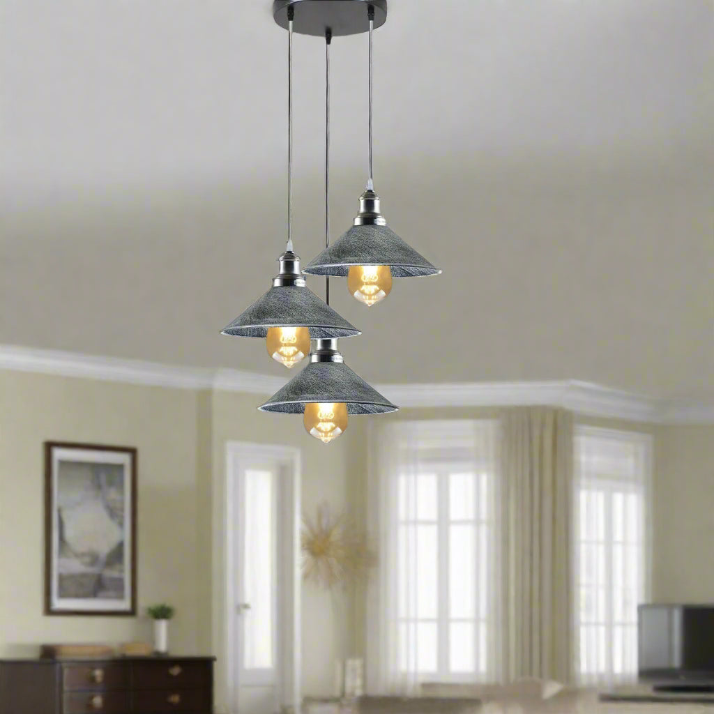 3 Head Pendant Light Metal Cone Shade Hanging Light Fitting ~1302
