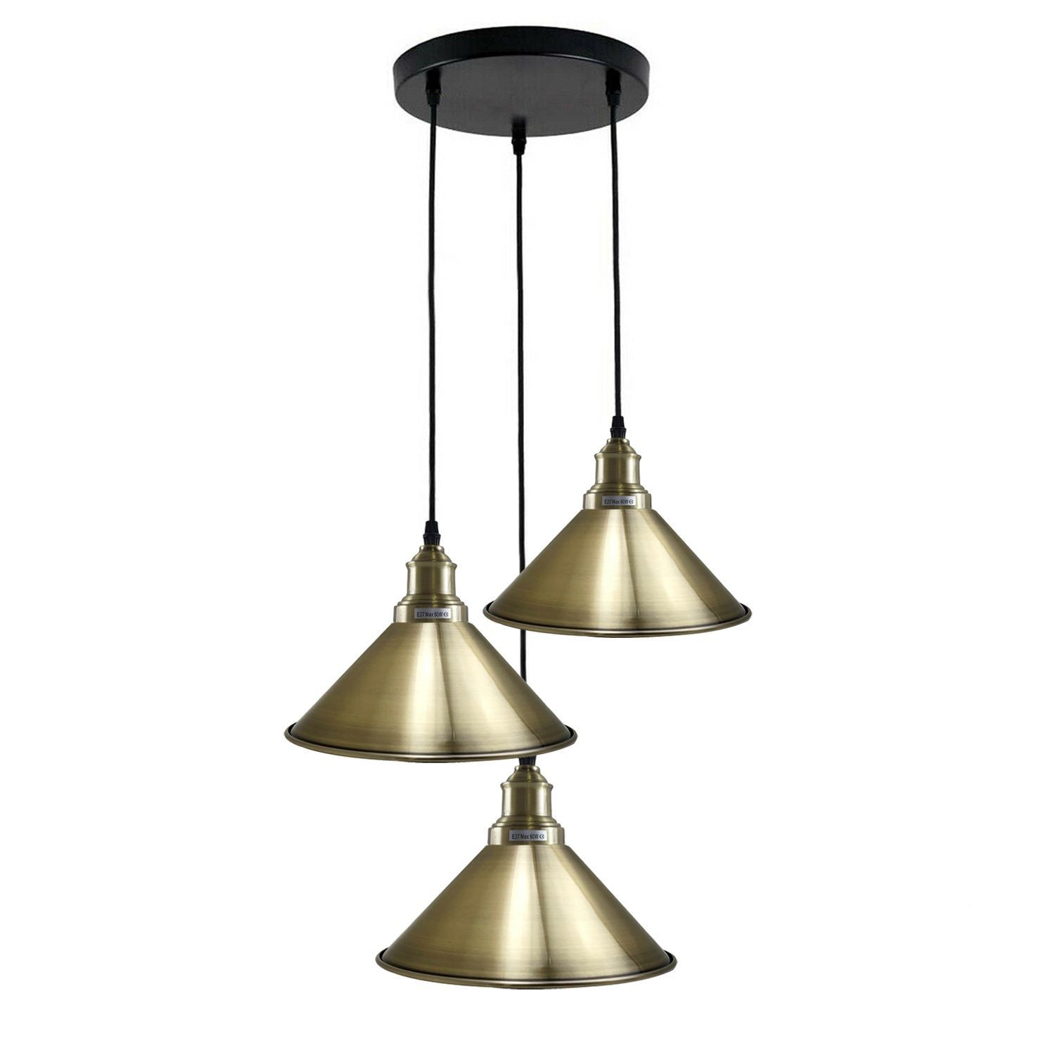 3 Head Pendant Light Metal Cone Shade Hanging Light Fitting ~1302