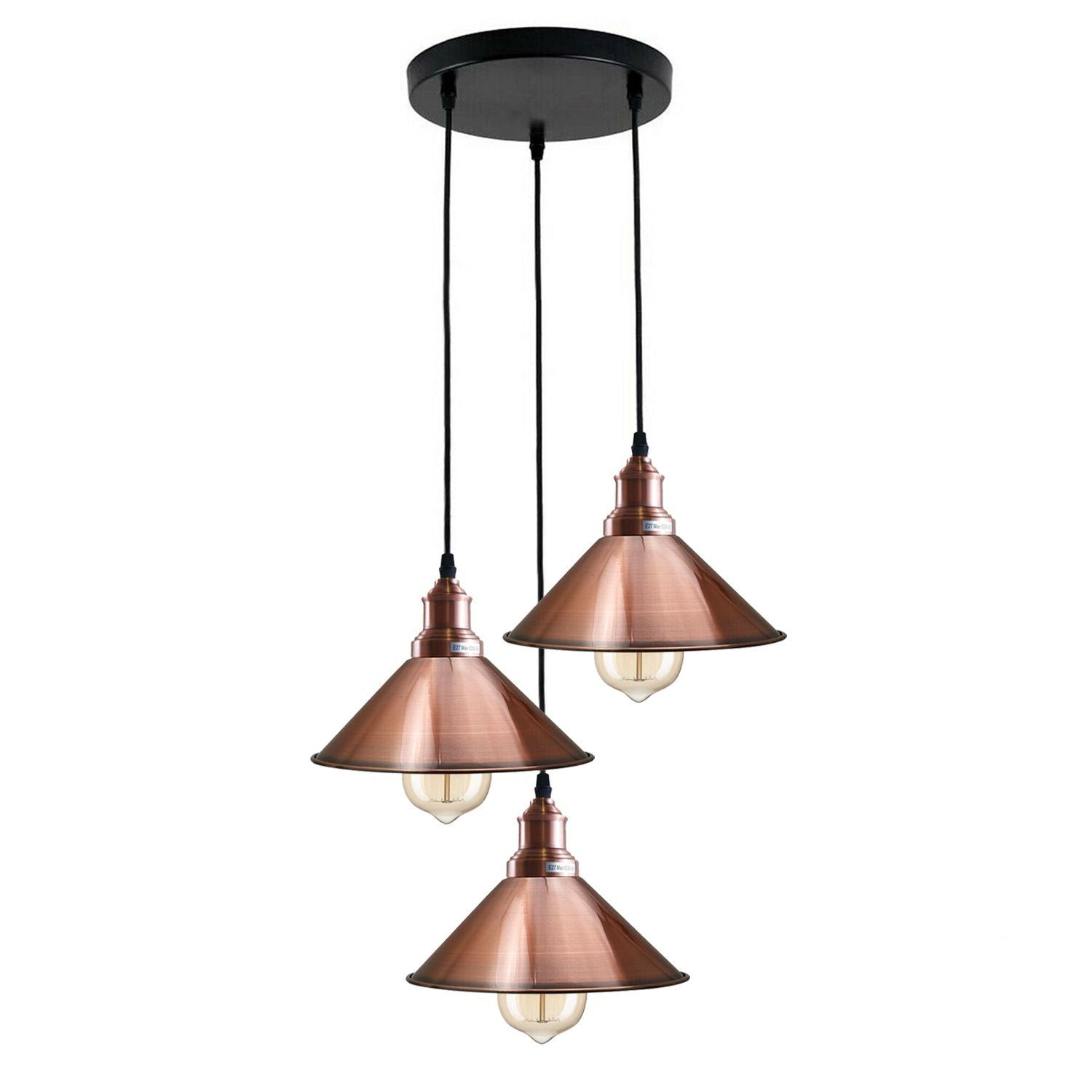 3 Head Pendant Light Metal Cone Shade Hanging Light Fitting ~1302