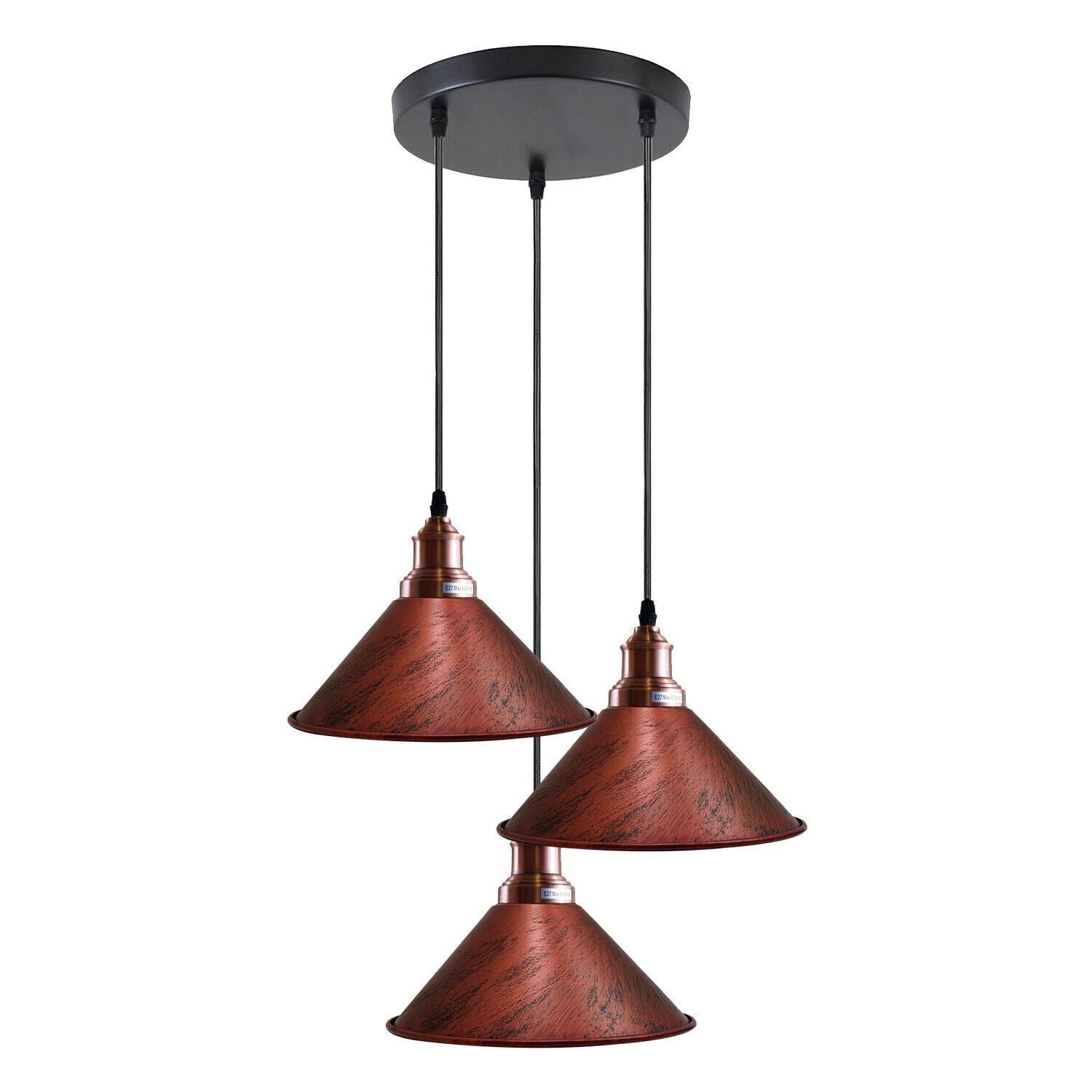 3 Head Pendant Light Metal Cone Shade Hanging Light Fitting ~1302