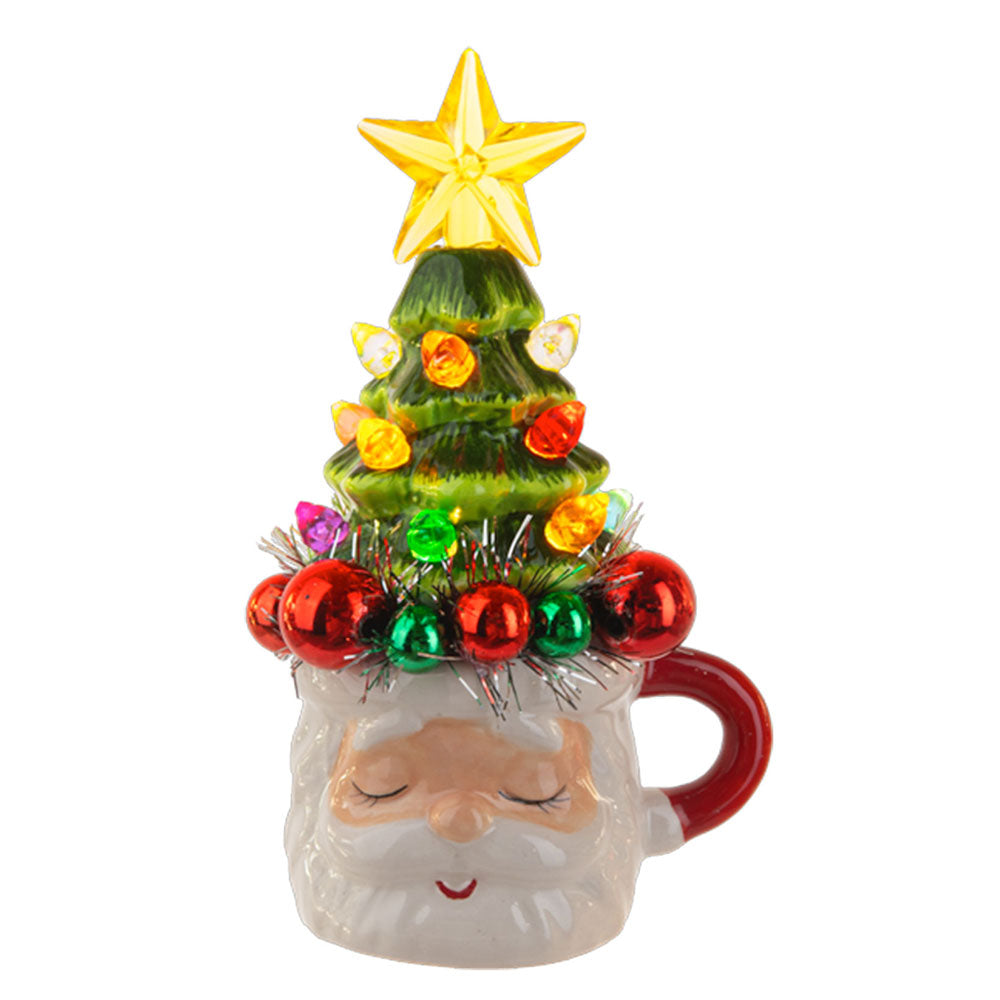 Retro Santa Mug w/Tree Top Lights Up!-0